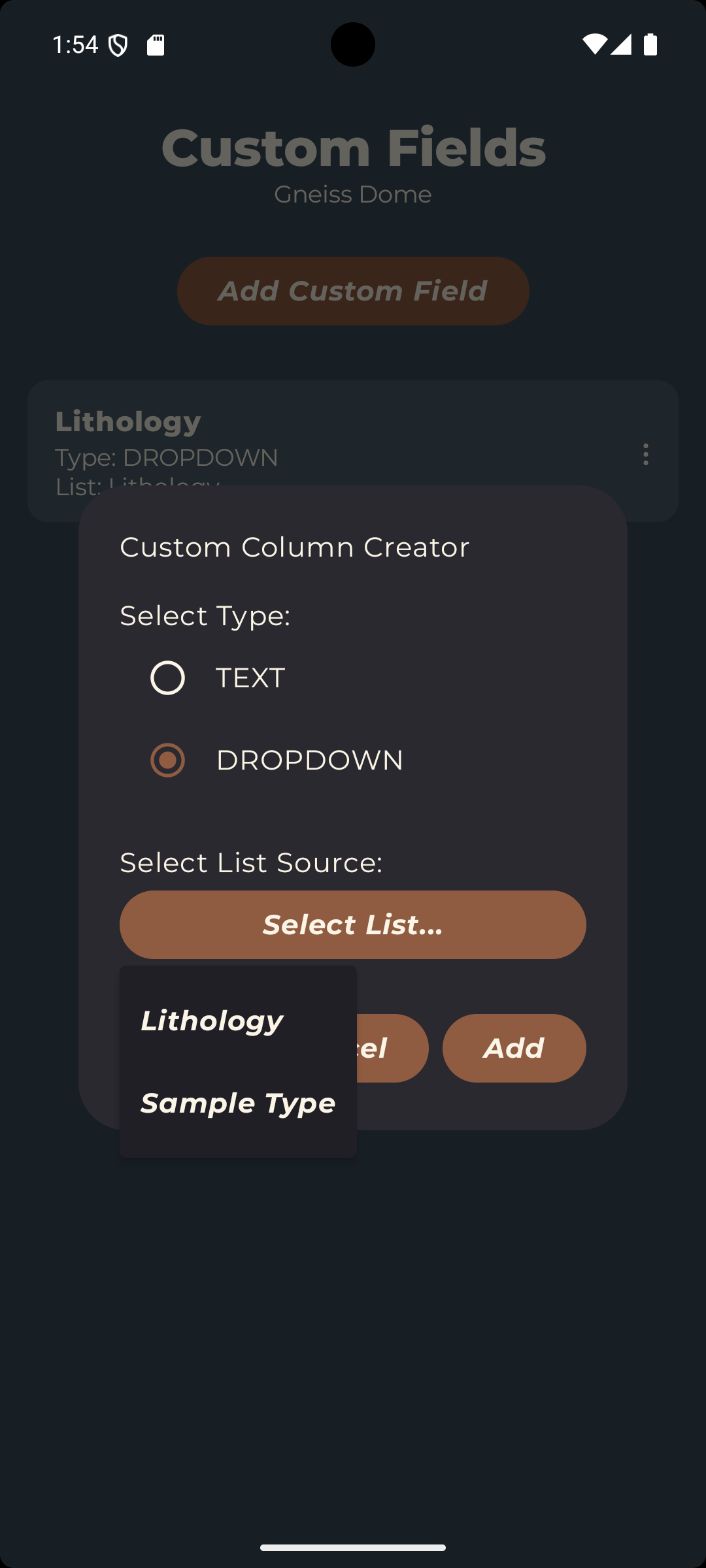 Dropdown field