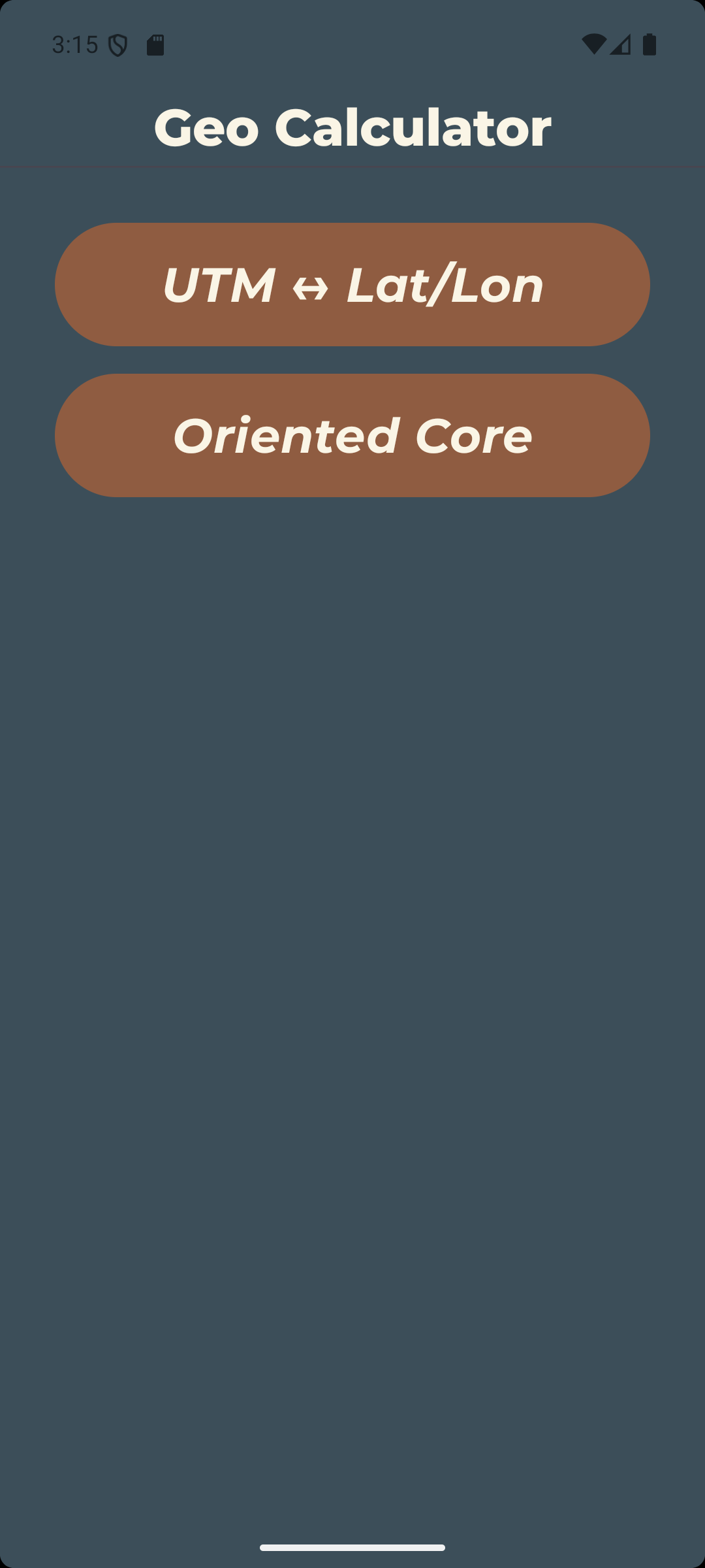 GeoCalculator home screen